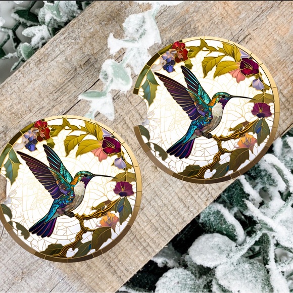 Handmade Hummingbird Car Coasters | New Set Of Two Hummingbird Car Coasters - Picture 1 of 4